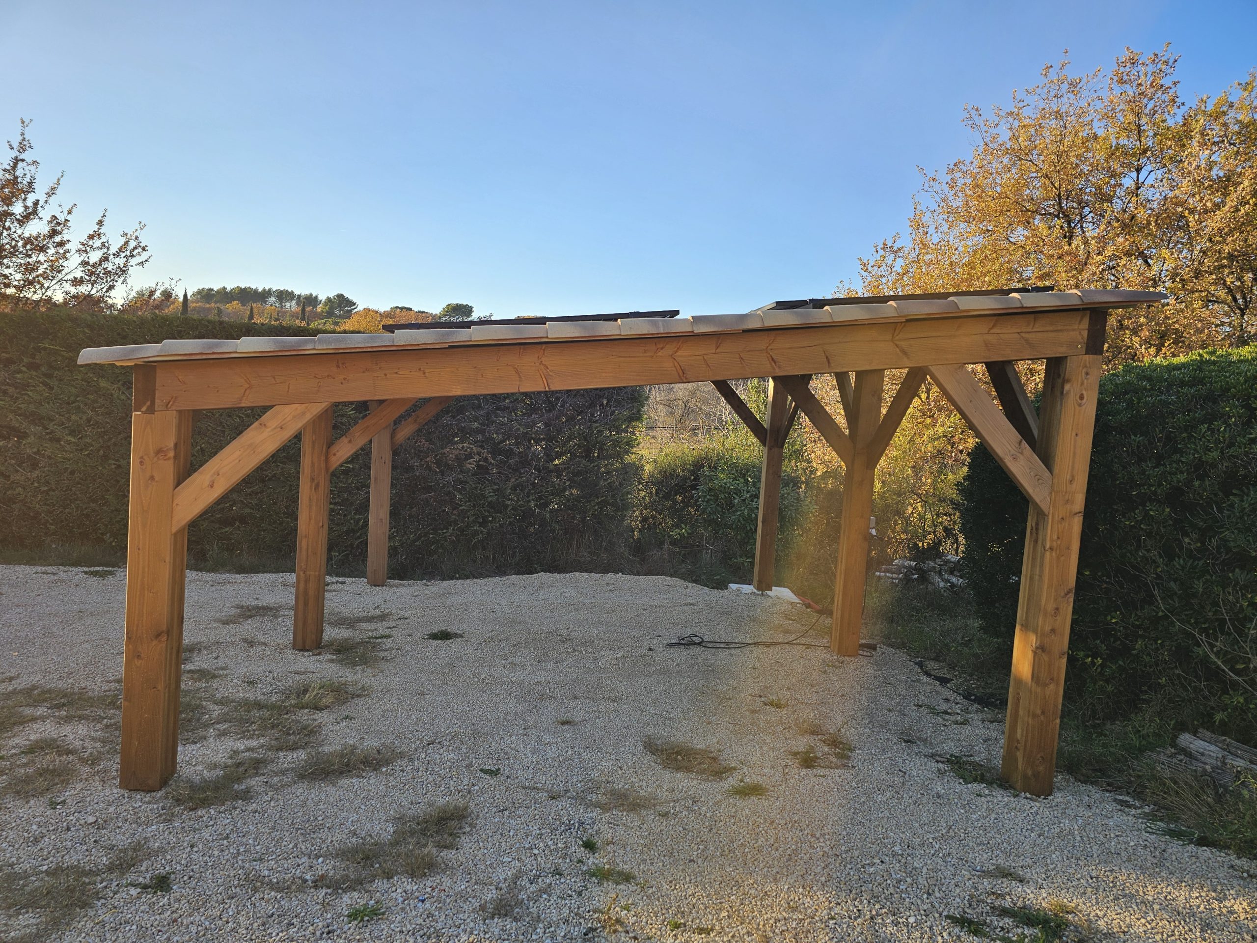 création d'un abris voiture double en douglas carport 